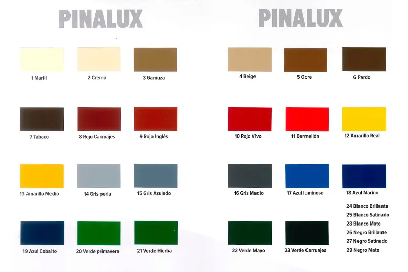 Carta colores esmalte Pinalux